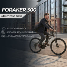Load image into Gallery viewer, Foraker 300 Hybrid Mountain Bike for Men Women –21 Speed Adult Bicycle, Lightweight Aluminum Frame, Front Suspension, Mechanical Disc Brakes, Trigger Shifters, All-Terrain MTB, Black