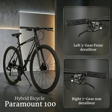Load image into Gallery viewer, Paramount 100 Hybrid Bike - 21 Speed Adult Bicycle for Men & Women, Lightweight Aluminum Frame, Dual Disc Brakes, 700C All-Terrain Tires, Trigger Shifters, Black.