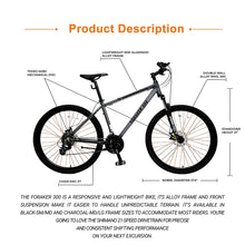 Load image into Gallery viewer, Foraker 300 Hybrid Mountain Bike for Men Women -21 Speed Adult Bicycle, Lightweight Aluminum Frame, Front Suspension, Mechanical Disc Brakes, Trigger Shifters, All-Terrain MTB, Charcoal