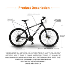Load image into Gallery viewer, Foraker 300 Hybrid Mountain Bike for Men Women –21 Speed Adult Bicycle, Lightweight Aluminum Frame, Front Suspension, Mechanical Disc Brakes, Trigger Shifters, All-Terrain MTB, Black