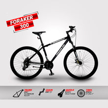 Load image into Gallery viewer, Foraker 300 Hybrid Mountain Bike for Men Women –21 Speed Adult Bicycle, Lightweight Aluminum Frame, Front Suspension, Mechanical Disc Brakes, Trigger Shifters, All-Terrain MTB, Black