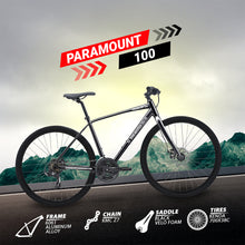 Load image into Gallery viewer, Paramount 100 Hybrid Bike - 21 Speed Adult Bicycle for Men & Women, Lightweight Aluminum Frame, Dual Disc Brakes, 700C All-Terrain Tires, Trigger Shifters, Black.