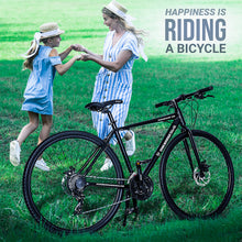 Load image into Gallery viewer, Paramount 100 Hybrid Bike - 21 Speed Adult Bicycle for Men & Women, Lightweight Aluminum Frame, Dual Disc Brakes, 700C All-Terrain Tires, Trigger Shifters, Black.