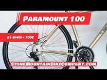 Load and play video in Gallery viewer, Paramount 100 Hybrid Bike - 21 Speed Adult Bicycle for Men & Women, Lightweight Aluminum Frame, Dual Disc Brakes, 700C All-Terrain Tires, Trigger Shifters, Beige.