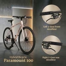 Load image into Gallery viewer, Paramount 100 Hybrid Bike - 21 Speed Adult Bicycle for Men &amp; Women, Lightweight Aluminum Frame, Dual Disc Brakes, 700C All-Terrain Tires, Trigger Shifters, Beige.
