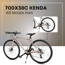 Load image into Gallery viewer, Paramount 100 Hybrid Bike - 21 Speed Adult Bicycle for Men &amp; Women, Lightweight Aluminum Frame, Dual Disc Brakes, 700C All-Terrain Tires, Trigger Shifters, Beige.
