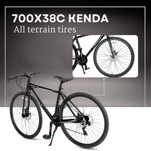Load image into Gallery viewer, Paramount 100 Hybrid Bike - 21 Speed Adult Bicycle for Men &amp; Women, Lightweight Aluminum Frame, Dual Disc Brakes, 700C All-Terrain Tires, Trigger Shifters, Black.
